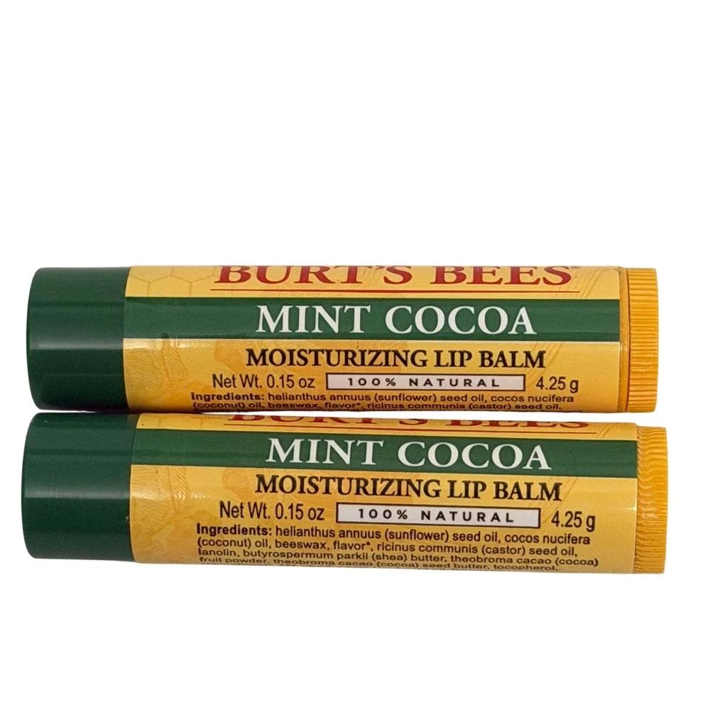 Burts‎ Bees Mint Cocoa Moisturizing Lip Balm 2 Pack Discontinued 100% Natural